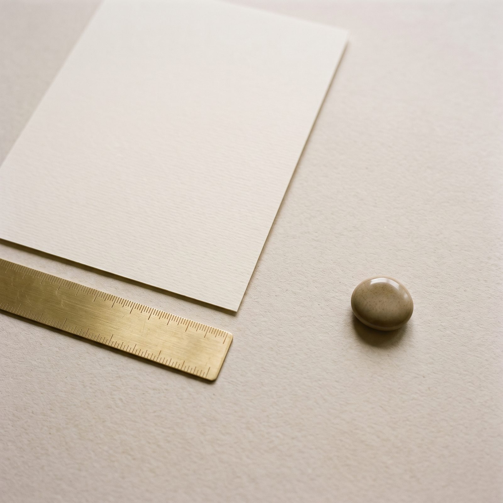 Editorial still life, paper and brass rule