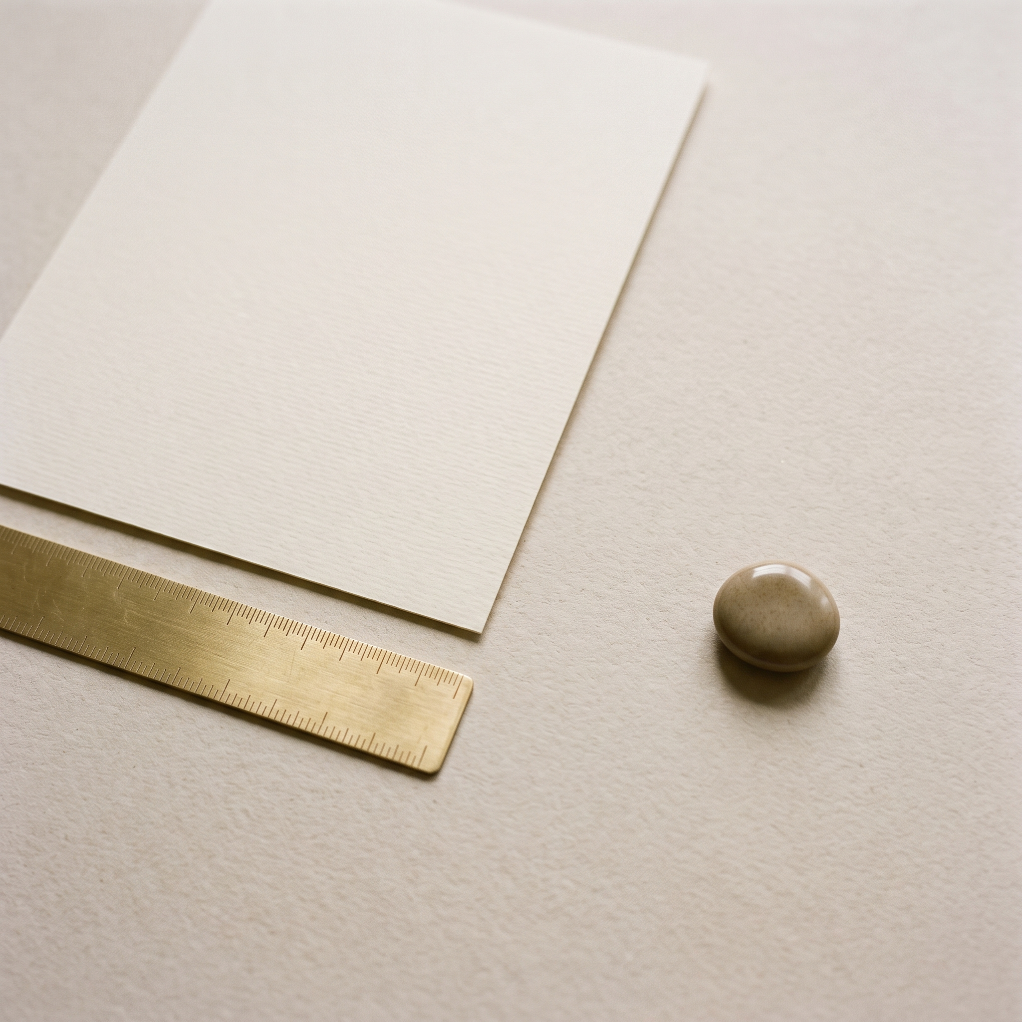 Editorial still life, paper and brass rule